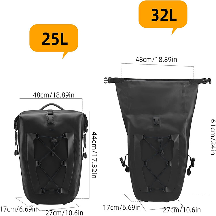 Waterproof Large Capacity Reflective cycle Pannier Bag with Rain Cover for Touring Traveling Commuting Outdoor Motorbike