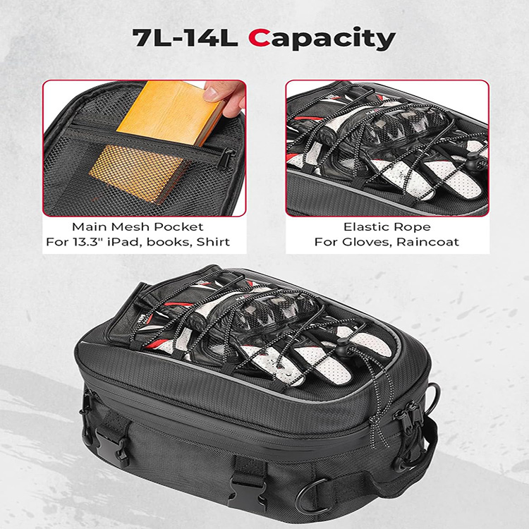 Waterproof Expandable Large Capacity Motorcycle Tail Bag with Rain Cover for Touring Travel Motorbike Outdoor Adventure