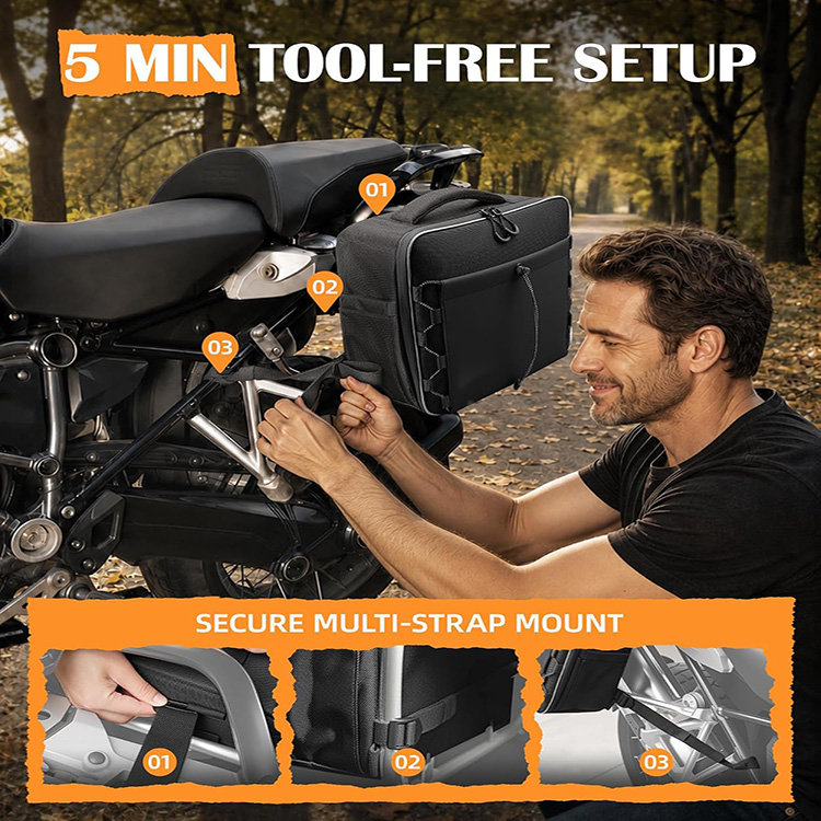 Convertible Large Capacity Motorcycle Saddlebag Backpack with 30L Storage for Motorbike Touring Travel Outdoor Adventure