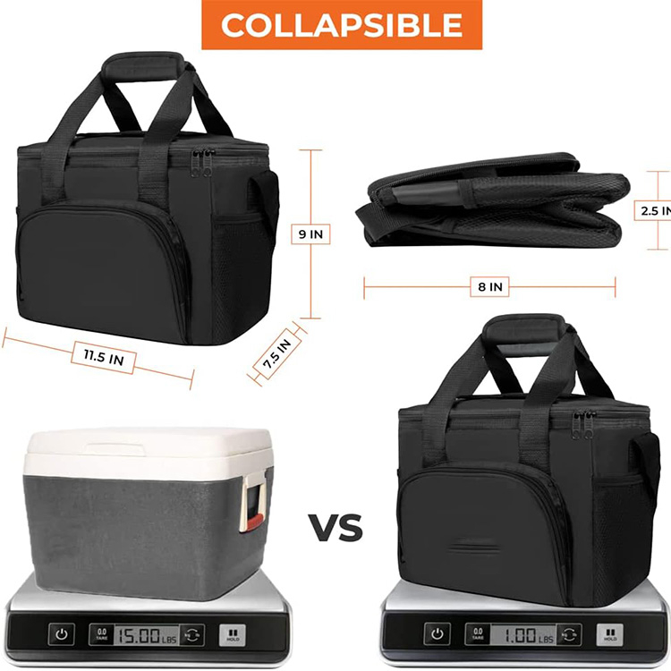 Thermal Insulated Leakproof Collapsible Lunch Bag with Dual Zipper for Work Office Outdoor Picnic Travel Daily Meal Storage Use