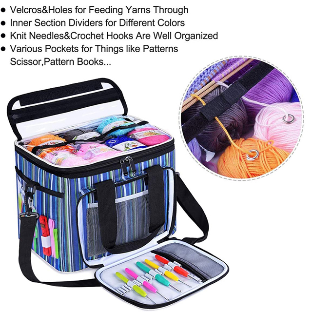 New Product High Capacity Striped Yarn Storage Tote Roomy Interior Knitting Bags(EPZ-502)