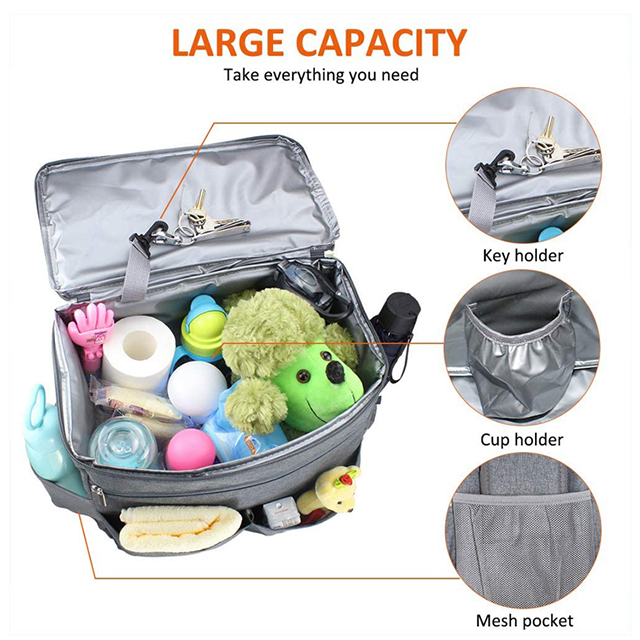 Hot Sell Insulated Waterproof Large Storage Baby Stroller Organizer Bag Nappy(EPZ-366)
