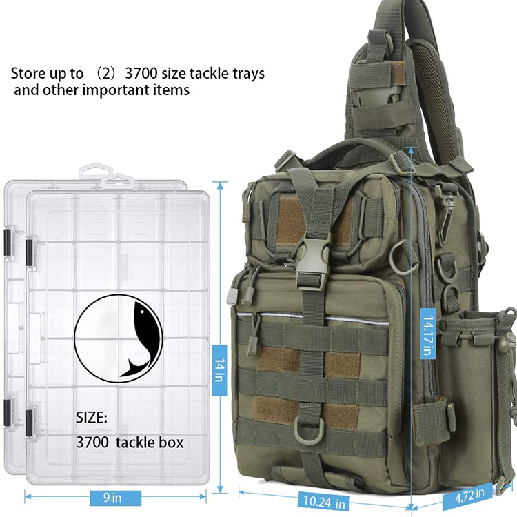 Multi-Function Water-resistant Fishing Tackle Storage Bag Outdoor Cross Body Sling Bag with Rod Holder