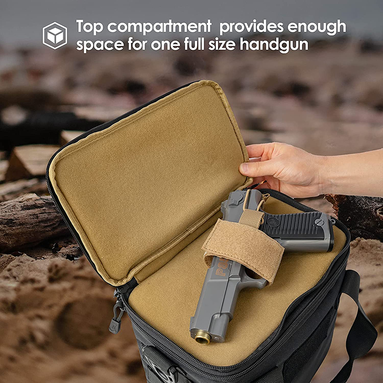 Well Designed Black Water-resistant Durable Tactical Ammo Bag Pistol Range Bag With 5 Removable Dividers
