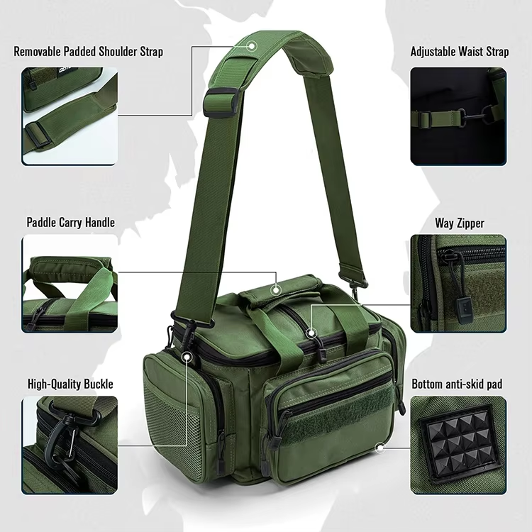 Water-Resistant Saltwater Fishing Bag Fishing Tackle Bag with Adjustable Shoulder Strap