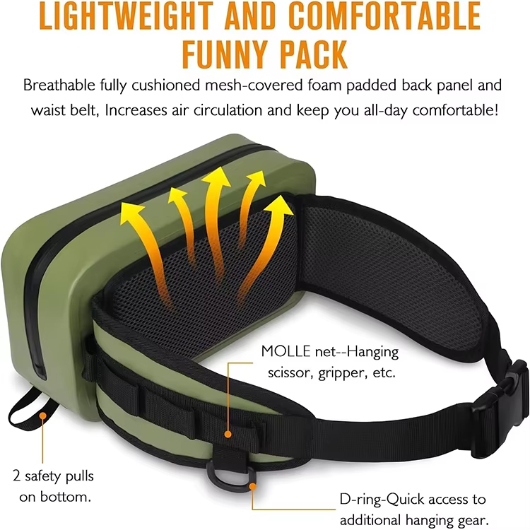 Waterproof Fly Fishing Fanny Pack TPU Fishing Bag with Airtight Zipper and Adjustable Strap