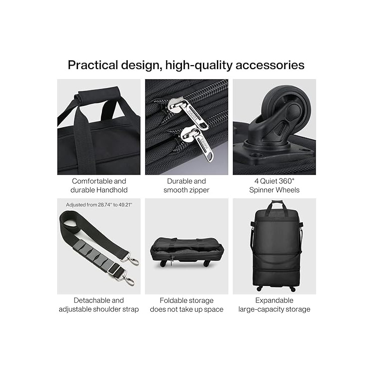 Expandable and Waterproof Collapsible Rolling Luggage Bag with Wear-resistant Wheels and Large Capacity for Travel