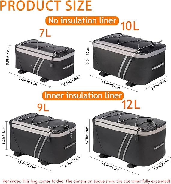 Rear Bike Rack Bag with Rain Cover, Waterproof Bicycle Ebike Saddle Bag Cycling Pannier Trunk Carrier