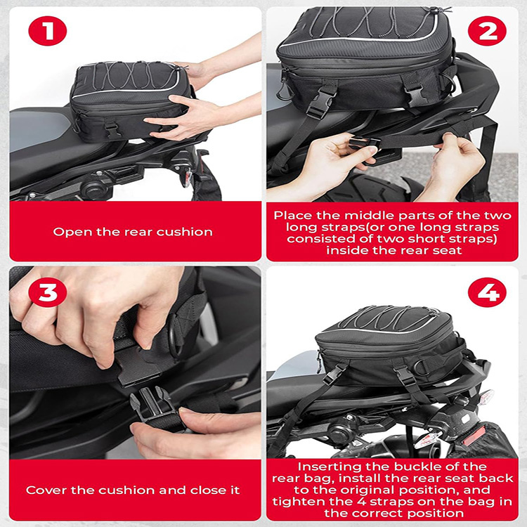 Waterproof Expandable Large Capacity Motorcycle Tail Bag with Rain Cover for Touring Travel Motorbike Outdoor Adventure