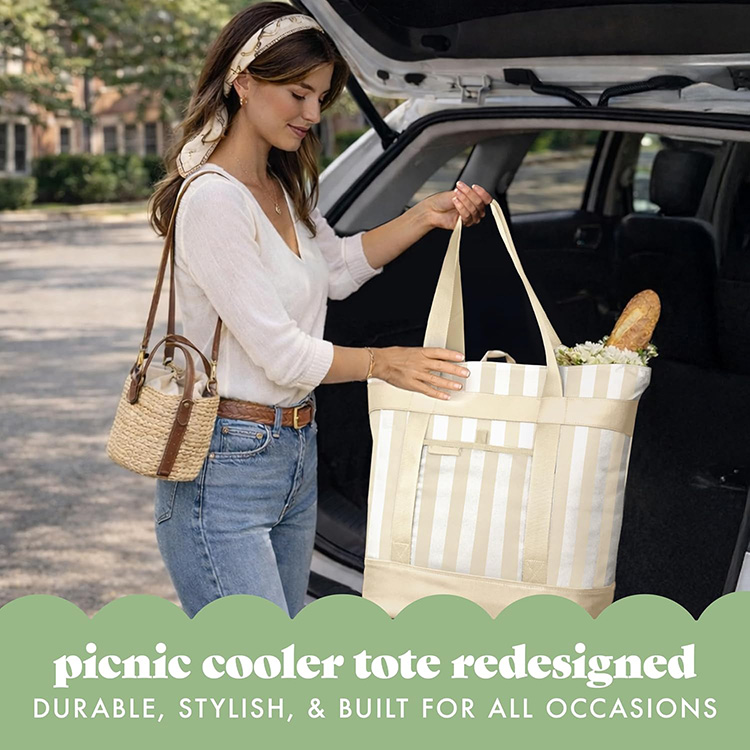 Insulated Leakproof Large Capacity Insulated Tote Bag with Sturdy Handles for Grocery Shopping Picnic Beach Work Lunch Travel