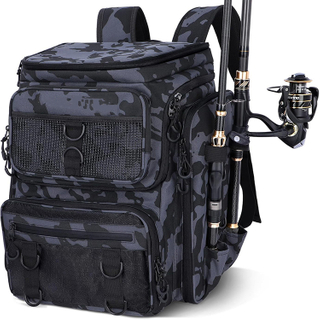 900D Polyester Fishing Gear Backpack with Insulated Thermal Bag & Anti-corrosion Zippers for Saltwater Freshwater Fishing Trips