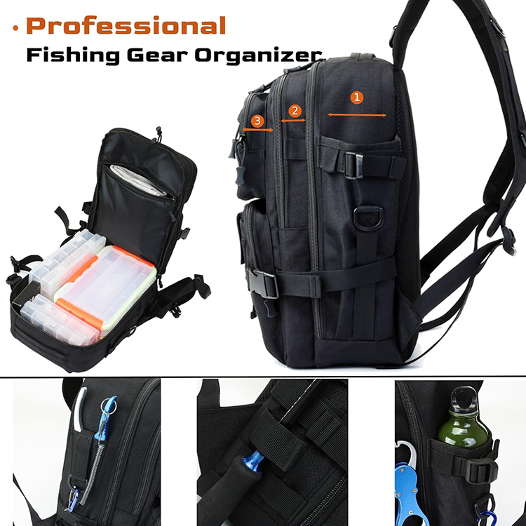 Durable 1000D Waterproof Polyester Tactical Fishing Tackle Backpack with MOLLE System Organized for Outdoor Gear Storage 