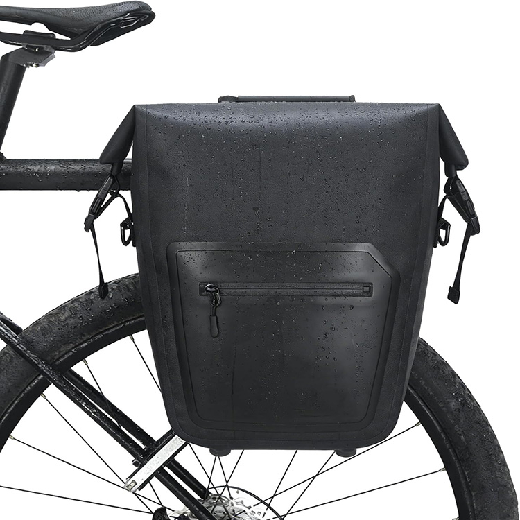 Waterproof Roll-Top Bike Pannier Bag with Reflective Details for Cycling Commuting Touring Travel