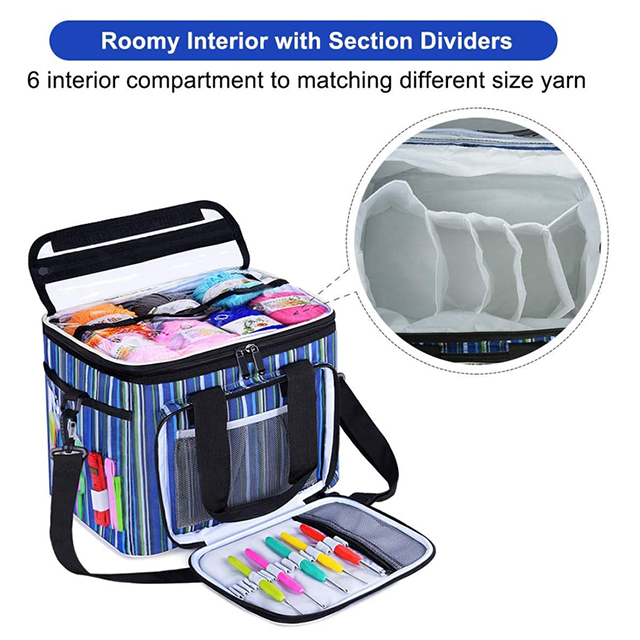 New Product High Capacity Striped Yarn Storage Tote Roomy Interior Knitting Bags(EPZ-502)