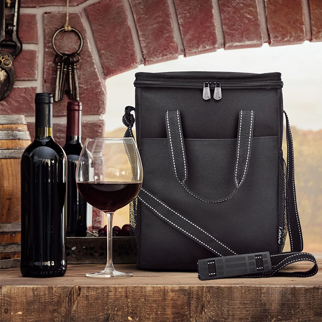 Hot Sell Insulated Padded Wine Cooler Bag with Handle And Adjustable Shoulder Strap(EPZ-183)