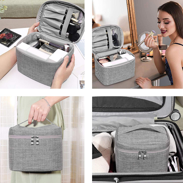 Wholesale Travel Large Make Up Woman Cosmetic Bags with Mesh Bag Brush Holder(EPZ-448)