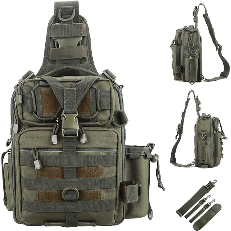Multi-Function Water-resistant Fishing Tackle Storage Bag Outdoor Cross Body Sling Bag with Rod Holder