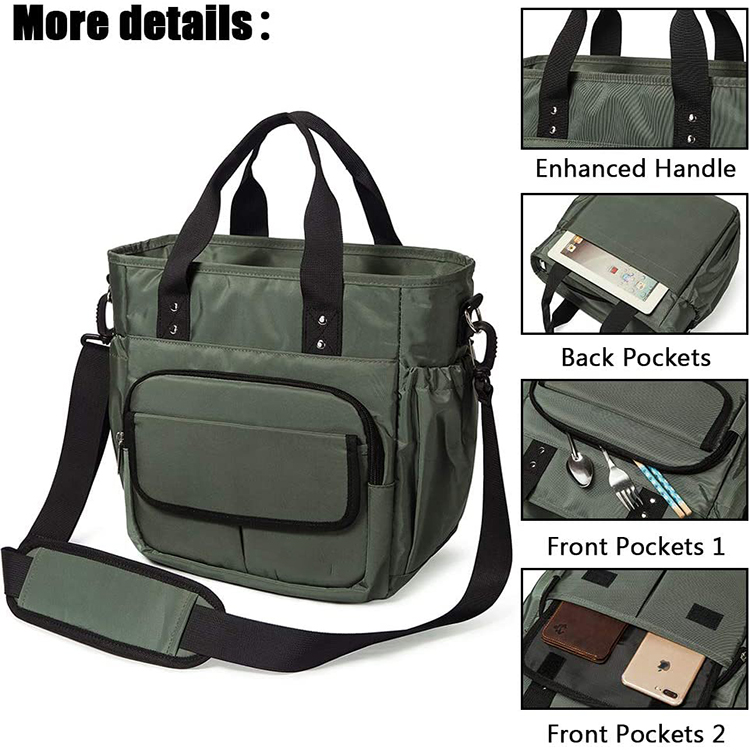 Well Designed Waterproof Green Portable Large Insulated Lunch Bag With Removable Shoulder Strap