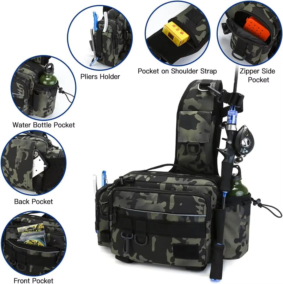 Functional Waterproof Multi-pockets Fishing Waist Bag Fishing Fanny Pack with Rod Holder