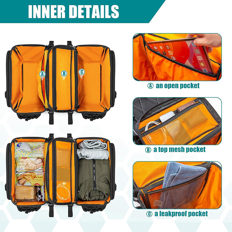 Expandable Waterproof Large Capacity cycle Pannier Bag with Multiple Compartments for Touring Travel Outdoor Motorbike