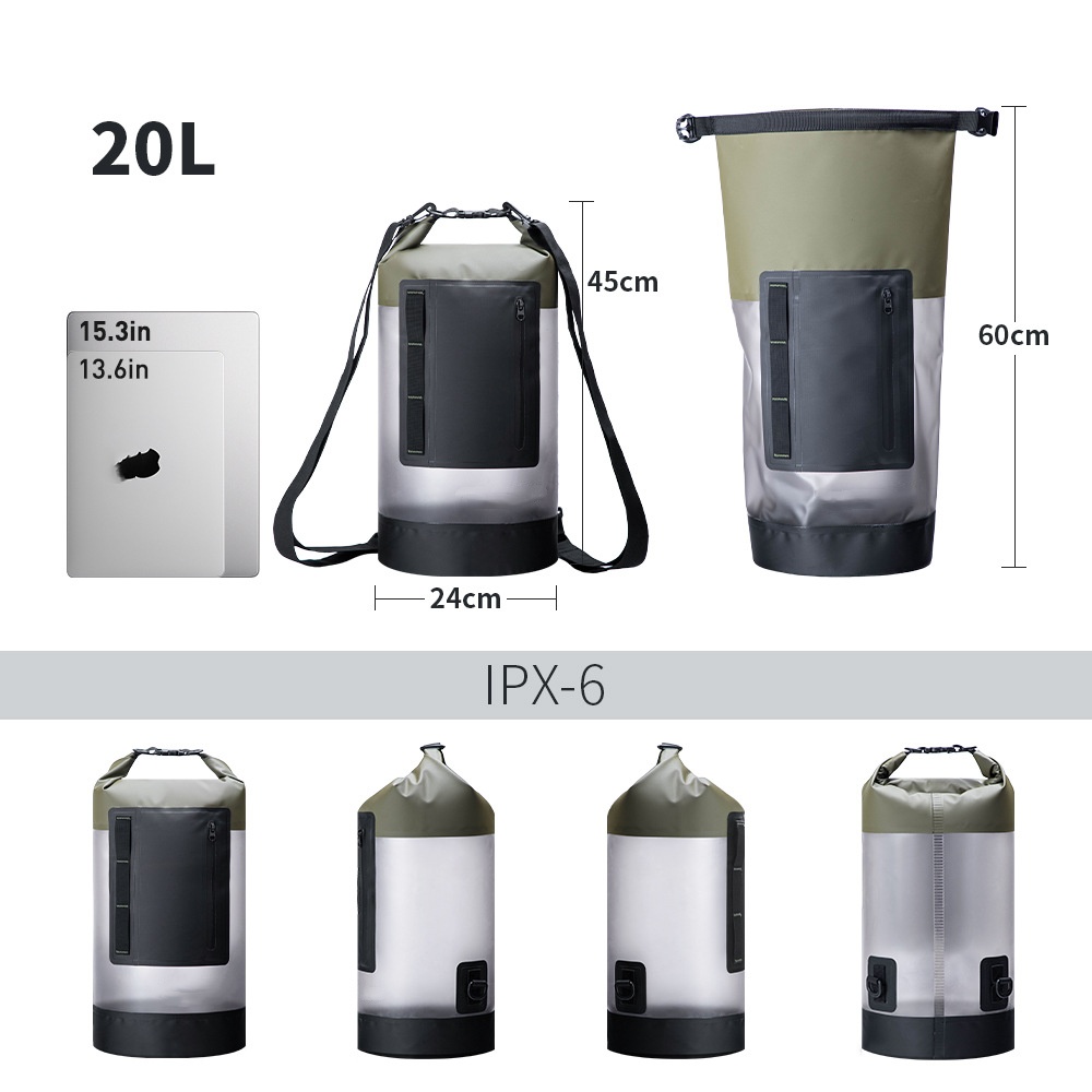 Fashion Translucent PVC Transparent 20L Outdoor Waterproof Bucket Bag Travel Sports Rafting Backpack