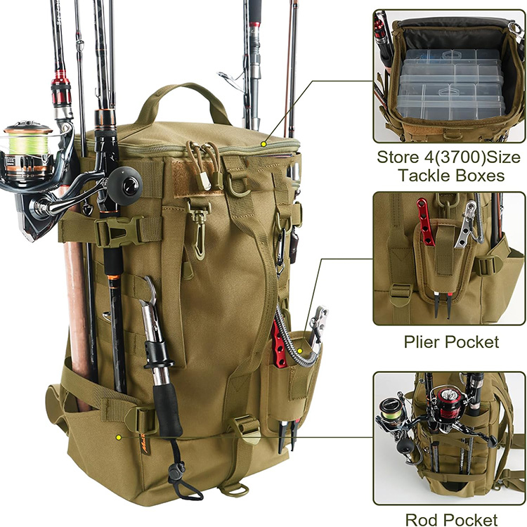 Waterproof 900D Oxford Fabric Large Capacity Fishing Tackle Backpack with Breathable Cushioned Straps for Outdoor Fishing