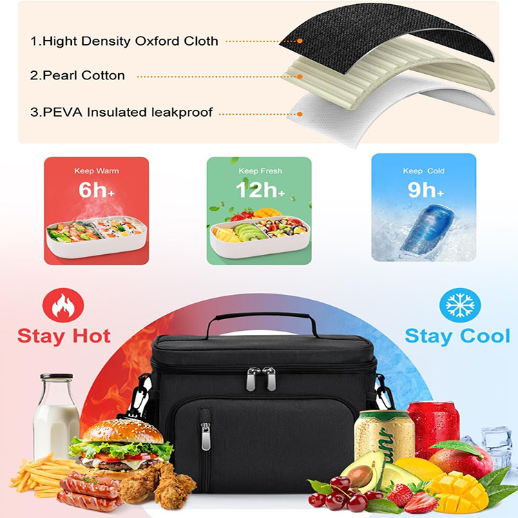 Portable Leakproof Insulated Lunch Bag with Adjustable Shoulder Strap for Work Office Picnic Travel Outdoor Daily Meal Use