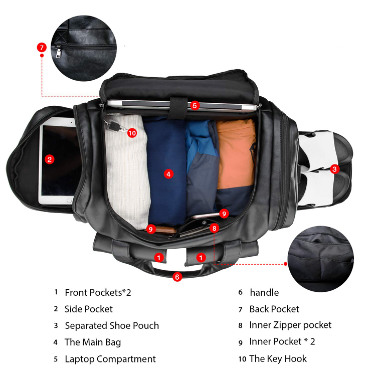 45L Gym Tote Bag Travel Duffel Bag Leather Sports Bag with Shoes Compartment (EP-SB061)