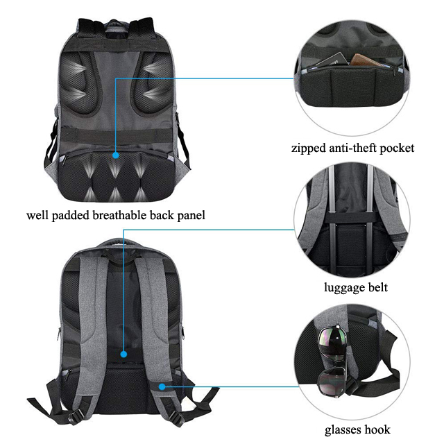 Casual Daypack Water-Repellent Backpack Fits 17" Macbook With USB Charging Port (FP-190112)