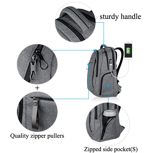 Casual Daypack Water-Repellent Backpack Fits 17" Macbook With USB Charging Port (FP-190112)